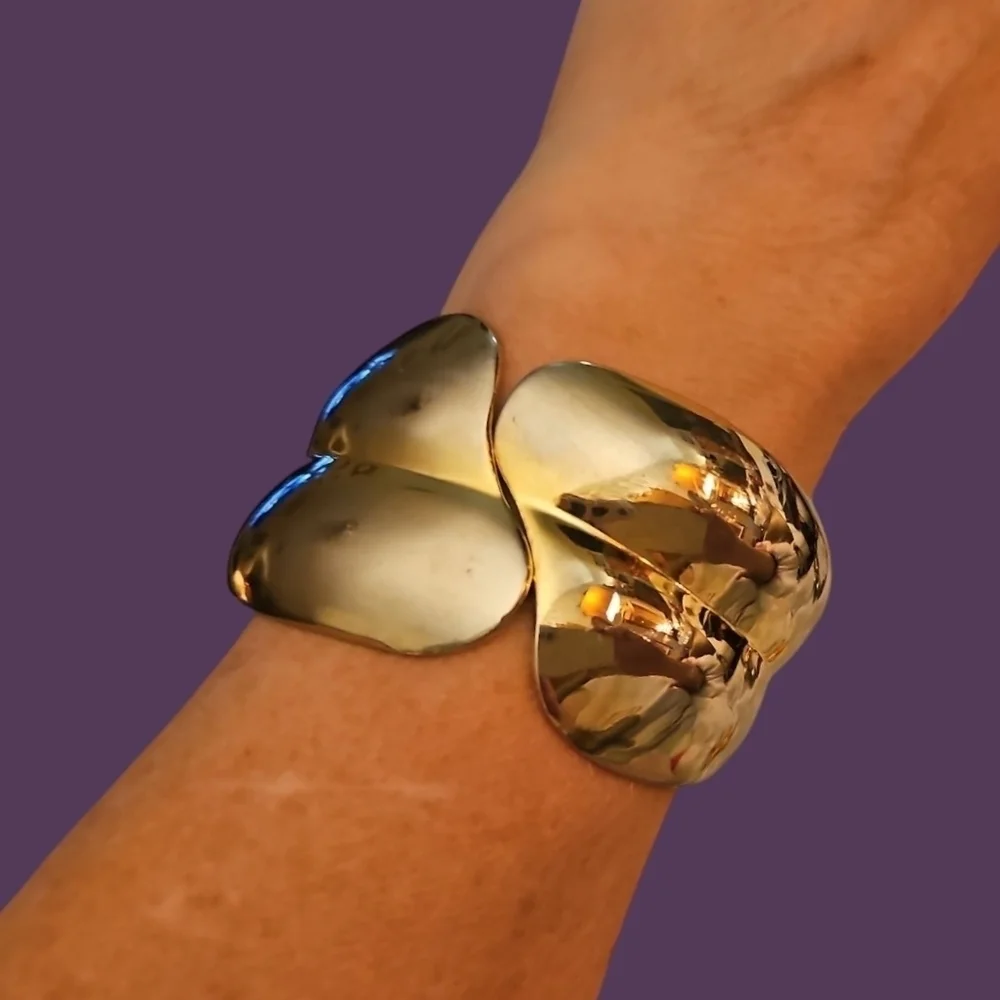 Vintage Silvertone Chunky Baddie Statement Clamper Bracelet